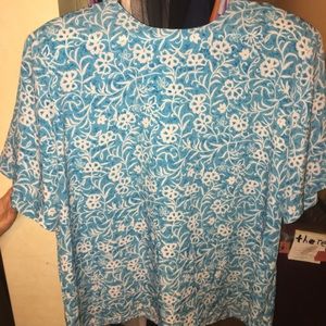 Silky pretty summer blue and white blouse!